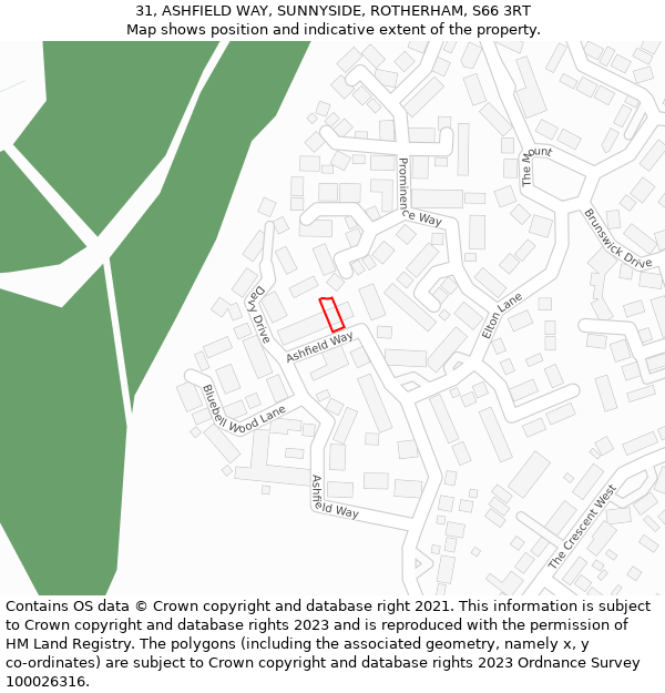 31, ASHFIELD WAY, SUNNYSIDE, ROTHERHAM, S66 3RT: Location map and indicative extent of plot