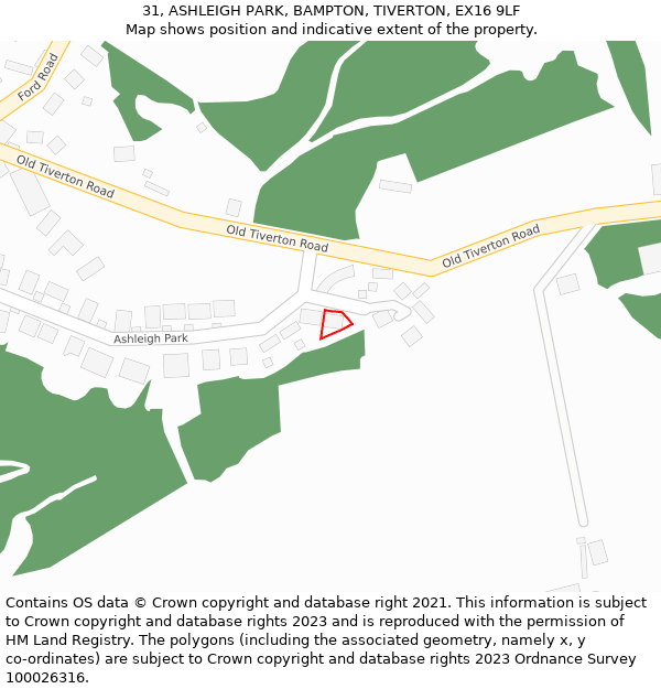 31, ASHLEIGH PARK, BAMPTON, TIVERTON, EX16 9LF: Location map and indicative extent of plot