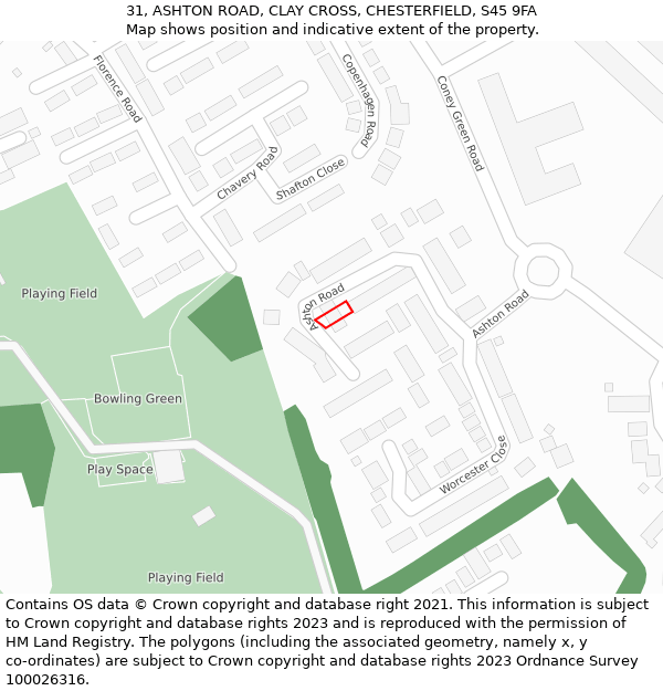 31, ASHTON ROAD, CLAY CROSS, CHESTERFIELD, S45 9FA: Location map and indicative extent of plot