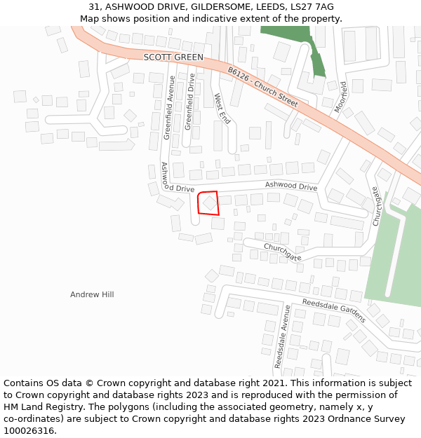 31, ASHWOOD DRIVE, GILDERSOME, LEEDS, LS27 7AG: Location map and indicative extent of plot