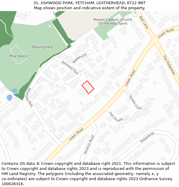 31, ASHWOOD PARK, FETCHAM, LEATHERHEAD, KT22 9NT: Location map and indicative extent of plot