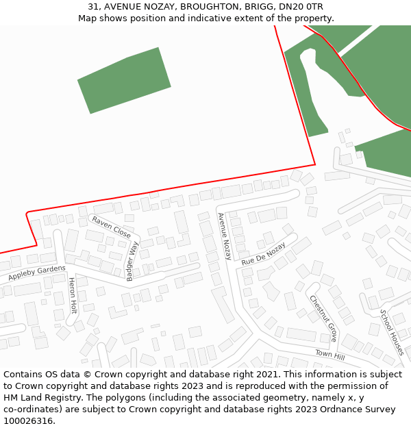 31, AVENUE NOZAY, BROUGHTON, BRIGG, DN20 0TR: Location map and indicative extent of plot