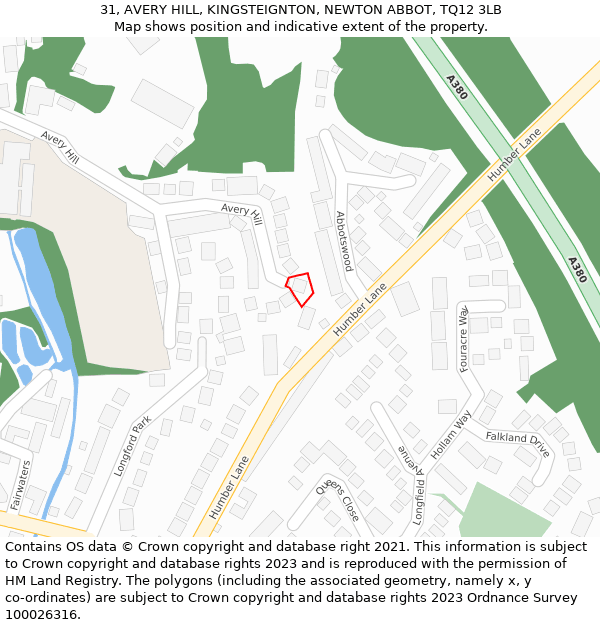 31, AVERY HILL, KINGSTEIGNTON, NEWTON ABBOT, TQ12 3LB: Location map and indicative extent of plot