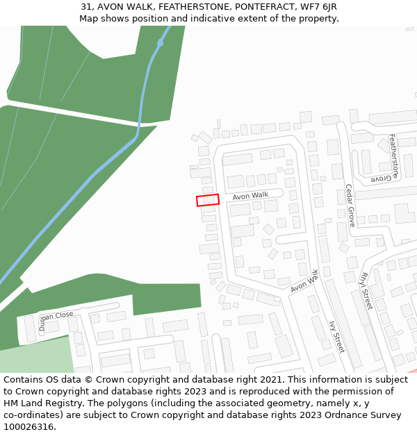 31, AVON WALK, FEATHERSTONE, PONTEFRACT, WF7 6JR: Location map and indicative extent of plot