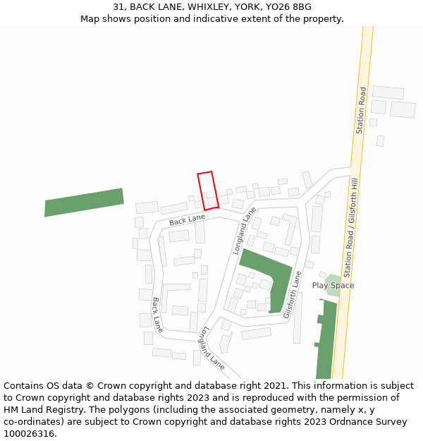 31, BACK LANE, WHIXLEY, YORK, YO26 8BG: Location map and indicative extent of plot