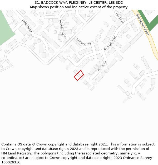 31, BADCOCK WAY, FLECKNEY, LEICESTER, LE8 8DD: Location map and indicative extent of plot
