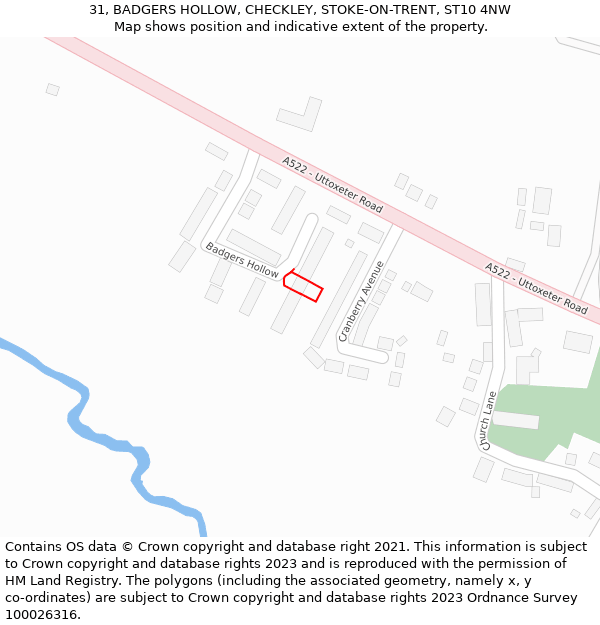 31, BADGERS HOLLOW, CHECKLEY, STOKE-ON-TRENT, ST10 4NW: Location map and indicative extent of plot