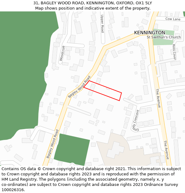 31, BAGLEY WOOD ROAD, KENNINGTON, OXFORD, OX1 5LY: Location map and indicative extent of plot