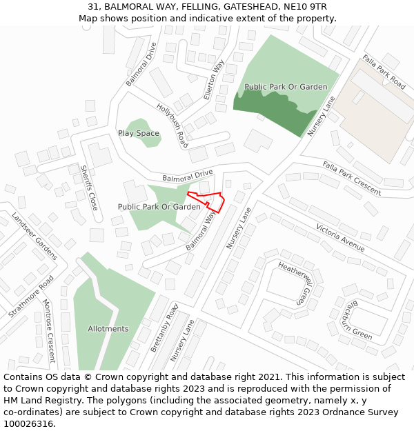 31, BALMORAL WAY, FELLING, GATESHEAD, NE10 9TR: Location map and indicative extent of plot