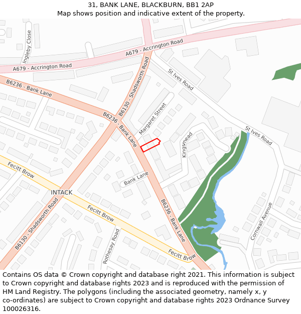 31, BANK LANE, BLACKBURN, BB1 2AP: Location map and indicative extent of plot