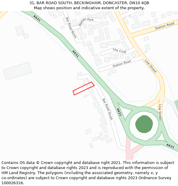 31, BAR ROAD SOUTH, BECKINGHAM, DONCASTER, DN10 4QB: Location map and indicative extent of plot