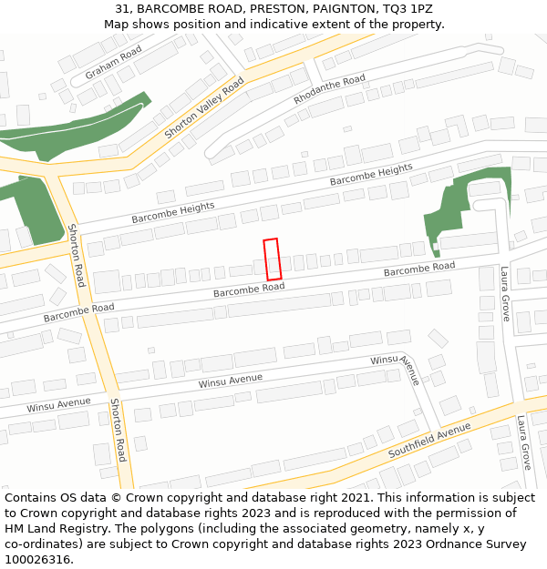 31, BARCOMBE ROAD, PRESTON, PAIGNTON, TQ3 1PZ: Location map and indicative extent of plot