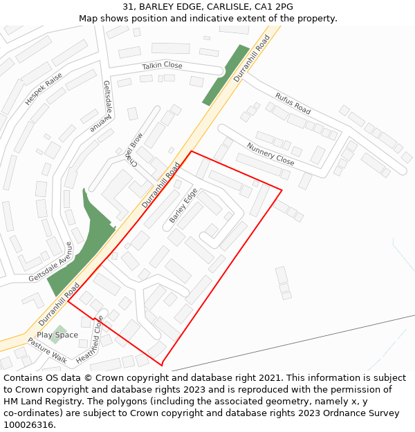 31, BARLEY EDGE, CARLISLE, CA1 2PG: Location map and indicative extent of plot