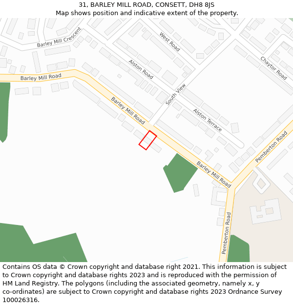 31, BARLEY MILL ROAD, CONSETT, DH8 8JS: Location map and indicative extent of plot