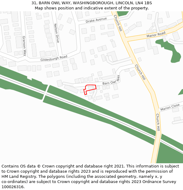 31, BARN OWL WAY, WASHINGBOROUGH, LINCOLN, LN4 1BS: Location map and indicative extent of plot