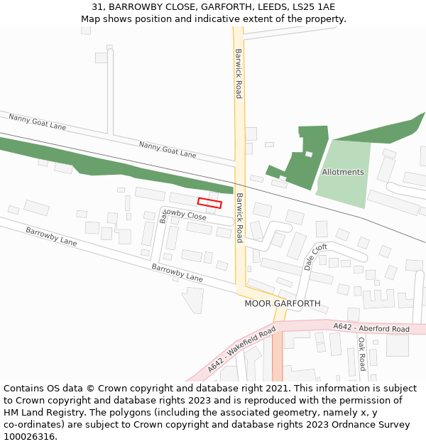 31, BARROWBY CLOSE, GARFORTH, LEEDS, LS25 1AE: Location map and indicative extent of plot