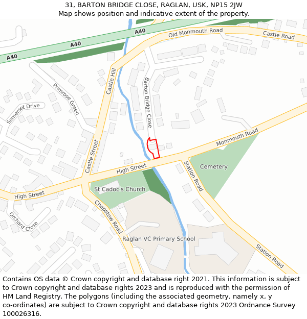 31, BARTON BRIDGE CLOSE, RAGLAN, USK, NP15 2JW: Location map and indicative extent of plot