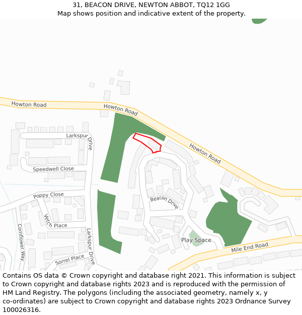31, BEACON DRIVE, NEWTON ABBOT, TQ12 1GG: Location map and indicative extent of plot
