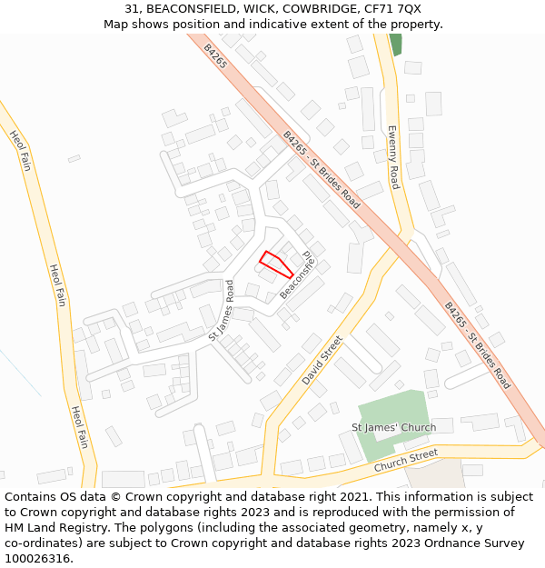 31, BEACONSFIELD, WICK, COWBRIDGE, CF71 7QX: Location map and indicative extent of plot