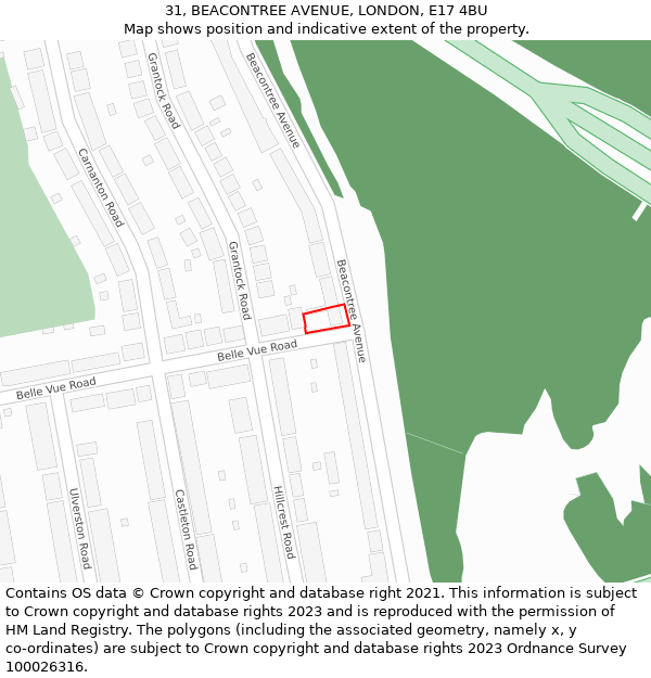 31, BEACONTREE AVENUE, LONDON, E17 4BU: Location map and indicative extent of plot