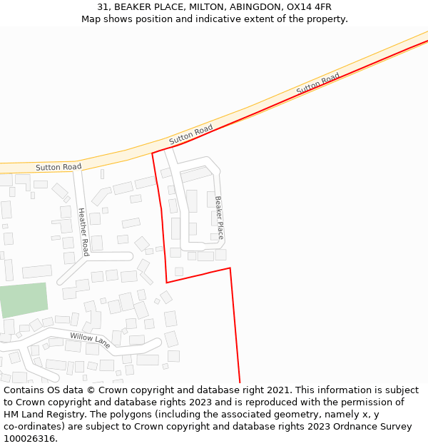 31, BEAKER PLACE, MILTON, ABINGDON, OX14 4FR: Location map and indicative extent of plot