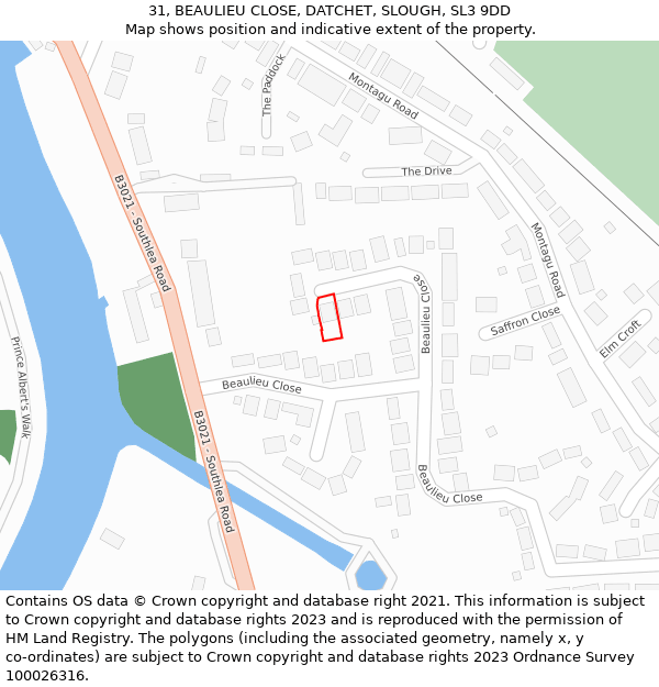 31, BEAULIEU CLOSE, DATCHET, SLOUGH, SL3 9DD: Location map and indicative extent of plot