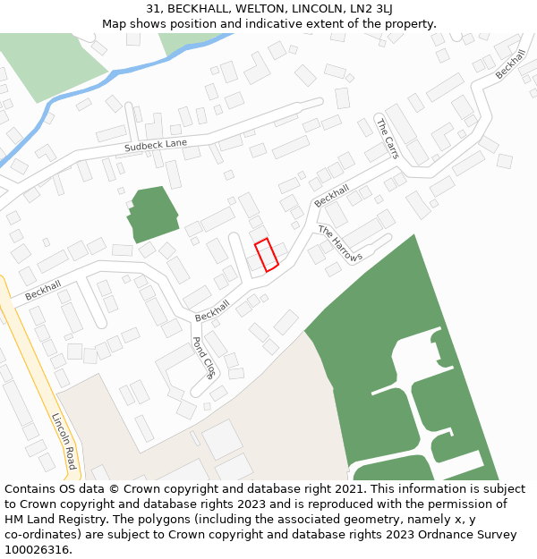 31, BECKHALL, WELTON, LINCOLN, LN2 3LJ: Location map and indicative extent of plot