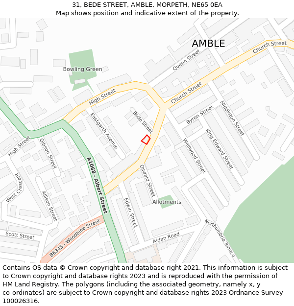 31, BEDE STREET, AMBLE, MORPETH, NE65 0EA: Location map and indicative extent of plot