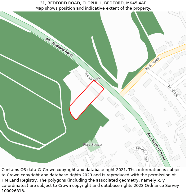 31, BEDFORD ROAD, CLOPHILL, BEDFORD, MK45 4AE: Location map and indicative extent of plot