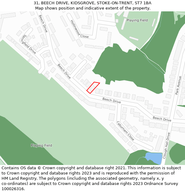 31, BEECH DRIVE, KIDSGROVE, STOKE-ON-TRENT, ST7 1BA: Location map and indicative extent of plot