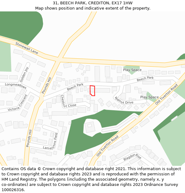 31, BEECH PARK, CREDITON, EX17 1HW: Location map and indicative extent of plot