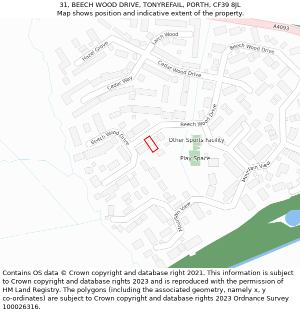 31, BEECH WOOD DRIVE, TONYREFAIL, PORTH, CF39 8JL: Location map and indicative extent of plot