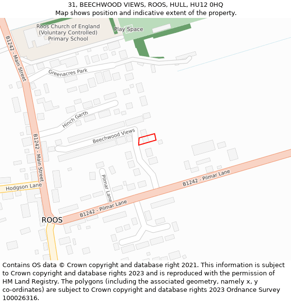 31, BEECHWOOD VIEWS, ROOS, HULL, HU12 0HQ: Location map and indicative extent of plot