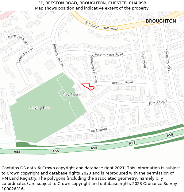 31, BEESTON ROAD, BROUGHTON, CHESTER, CH4 0SB: Location map and indicative extent of plot