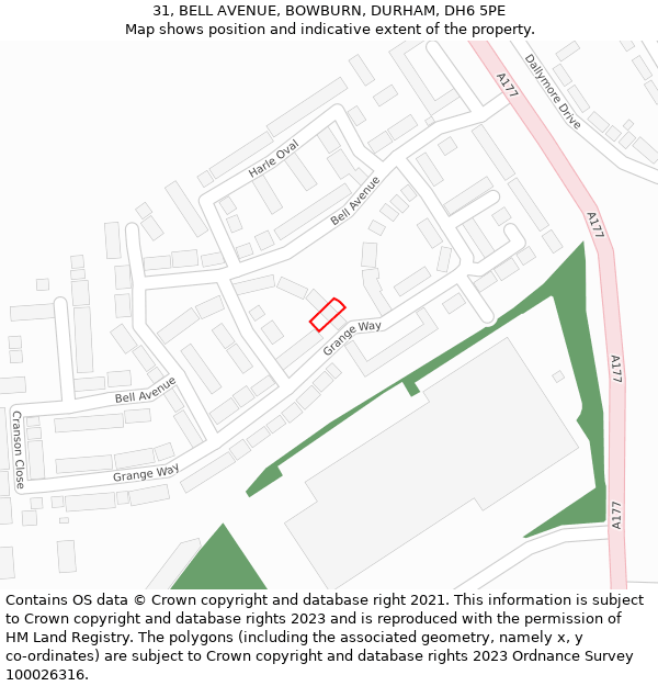 31, BELL AVENUE, BOWBURN, DURHAM, DH6 5PE: Location map and indicative extent of plot