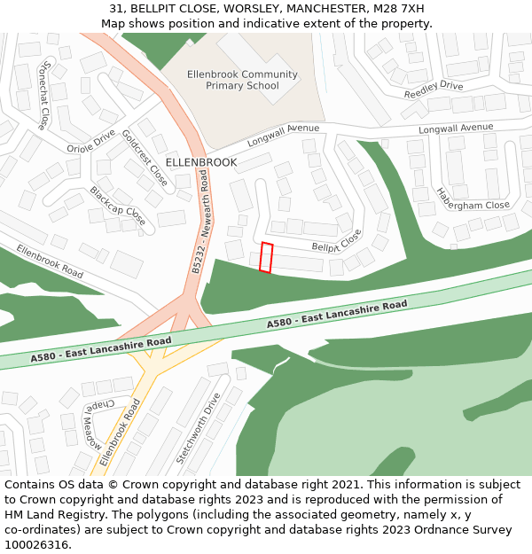 31, BELLPIT CLOSE, WORSLEY, MANCHESTER, M28 7XH: Location map and indicative extent of plot