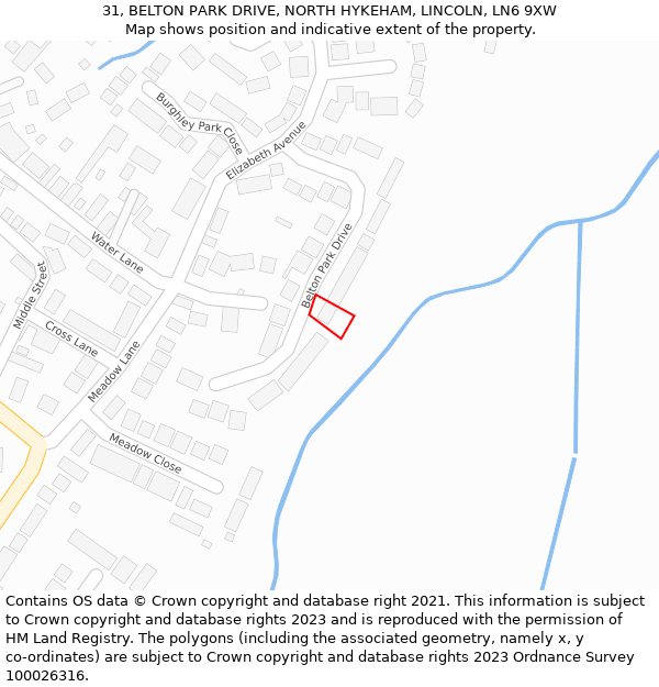 31, BELTON PARK DRIVE, NORTH HYKEHAM, LINCOLN, LN6 9XW: Location map and indicative extent of plot