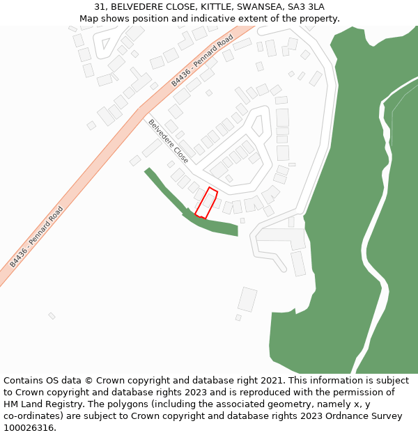 31, BELVEDERE CLOSE, KITTLE, SWANSEA, SA3 3LA: Location map and indicative extent of plot