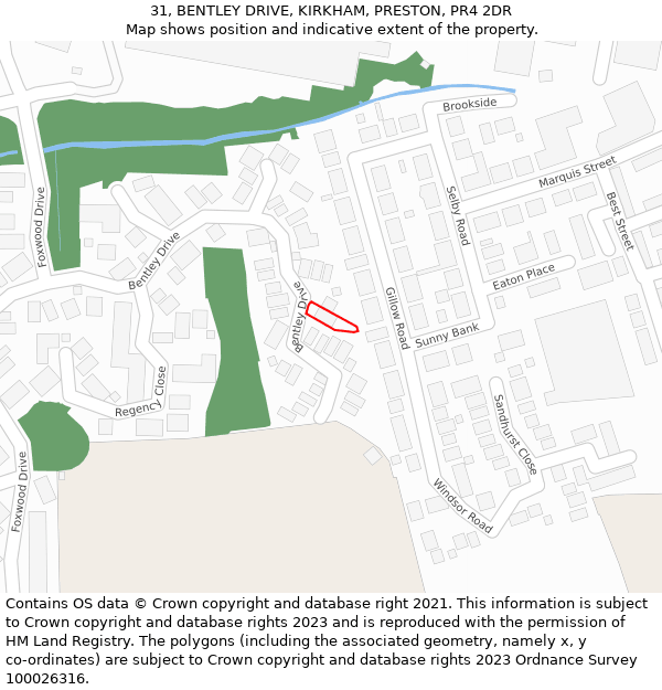 31, BENTLEY DRIVE, KIRKHAM, PRESTON, PR4 2DR: Location map and indicative extent of plot