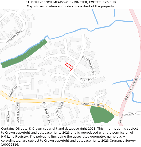 31, BERRYBROOK MEADOW, EXMINSTER, EXETER, EX6 8UB: Location map and indicative extent of plot