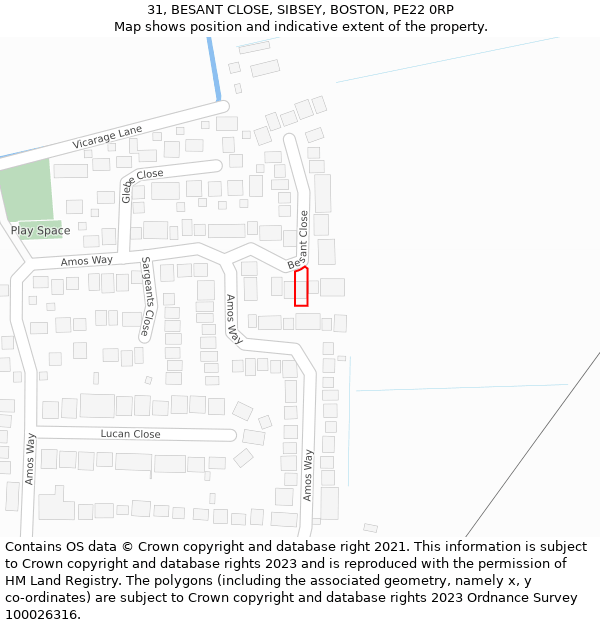 31, BESANT CLOSE, SIBSEY, BOSTON, PE22 0RP: Location map and indicative extent of plot