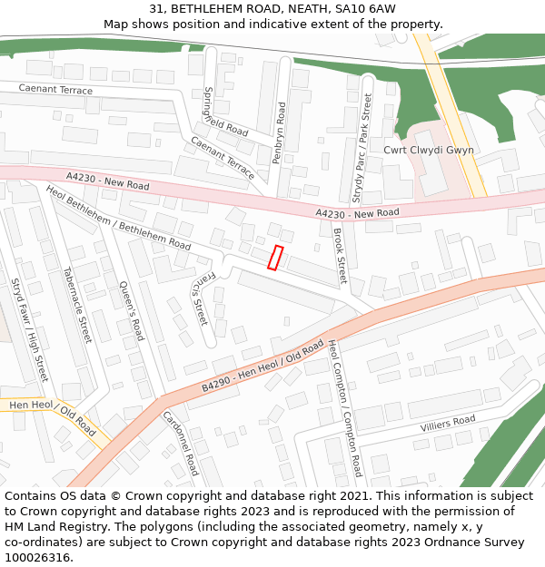 31, BETHLEHEM ROAD, NEATH, SA10 6AW: Location map and indicative extent of plot