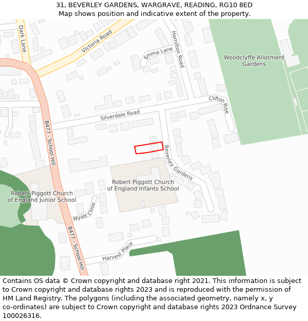 31, BEVERLEY GARDENS, WARGRAVE, READING, RG10 8ED: Location map and indicative extent of plot