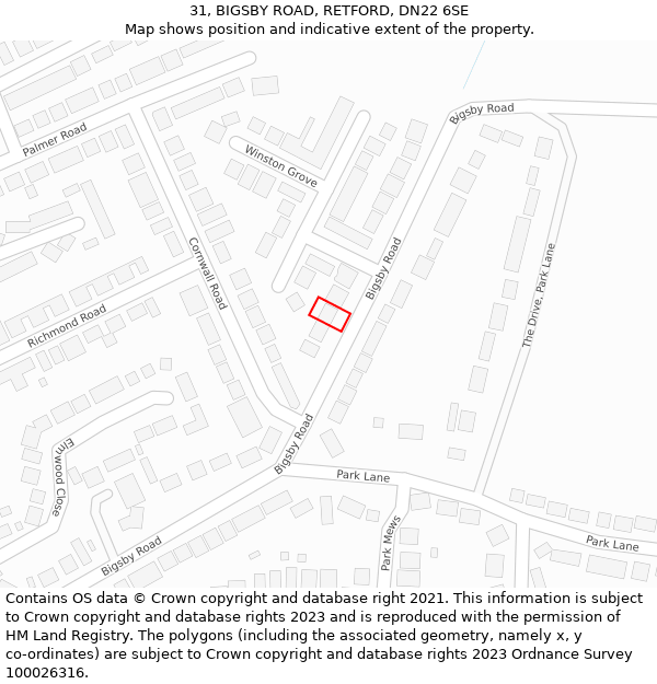 31, BIGSBY ROAD, RETFORD, DN22 6SE: Location map and indicative extent of plot