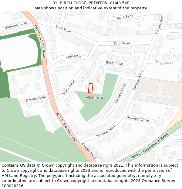 31, BIRCH CLOSE, PRENTON, CH43 5XE: Location map and indicative extent of plot