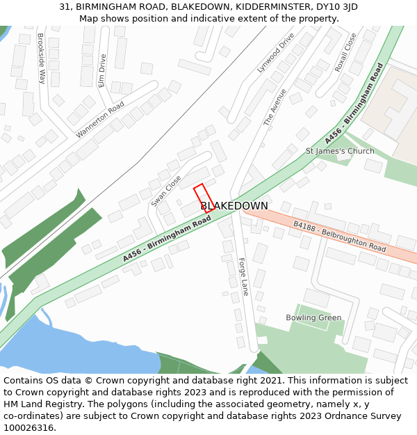 31, BIRMINGHAM ROAD, BLAKEDOWN, KIDDERMINSTER, DY10 3JD: Location map and indicative extent of plot