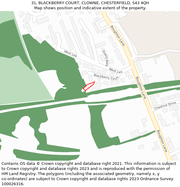 31, BLACKBERRY COURT, CLOWNE, CHESTERFIELD, S43 4QH: Location map and indicative extent of plot