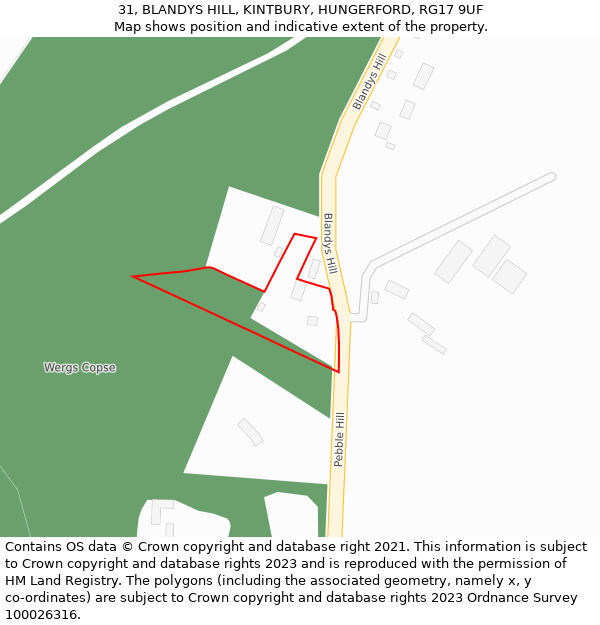 31, BLANDYS HILL, KINTBURY, HUNGERFORD, RG17 9UF: Location map and indicative extent of plot