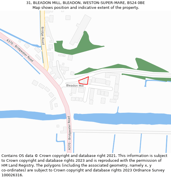 31, BLEADON MILL, BLEADON, WESTON-SUPER-MARE, BS24 0BE: Location map and indicative extent of plot