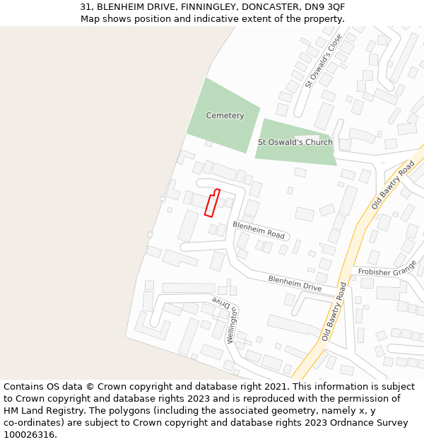 31, BLENHEIM DRIVE, FINNINGLEY, DONCASTER, DN9 3QF: Location map and indicative extent of plot